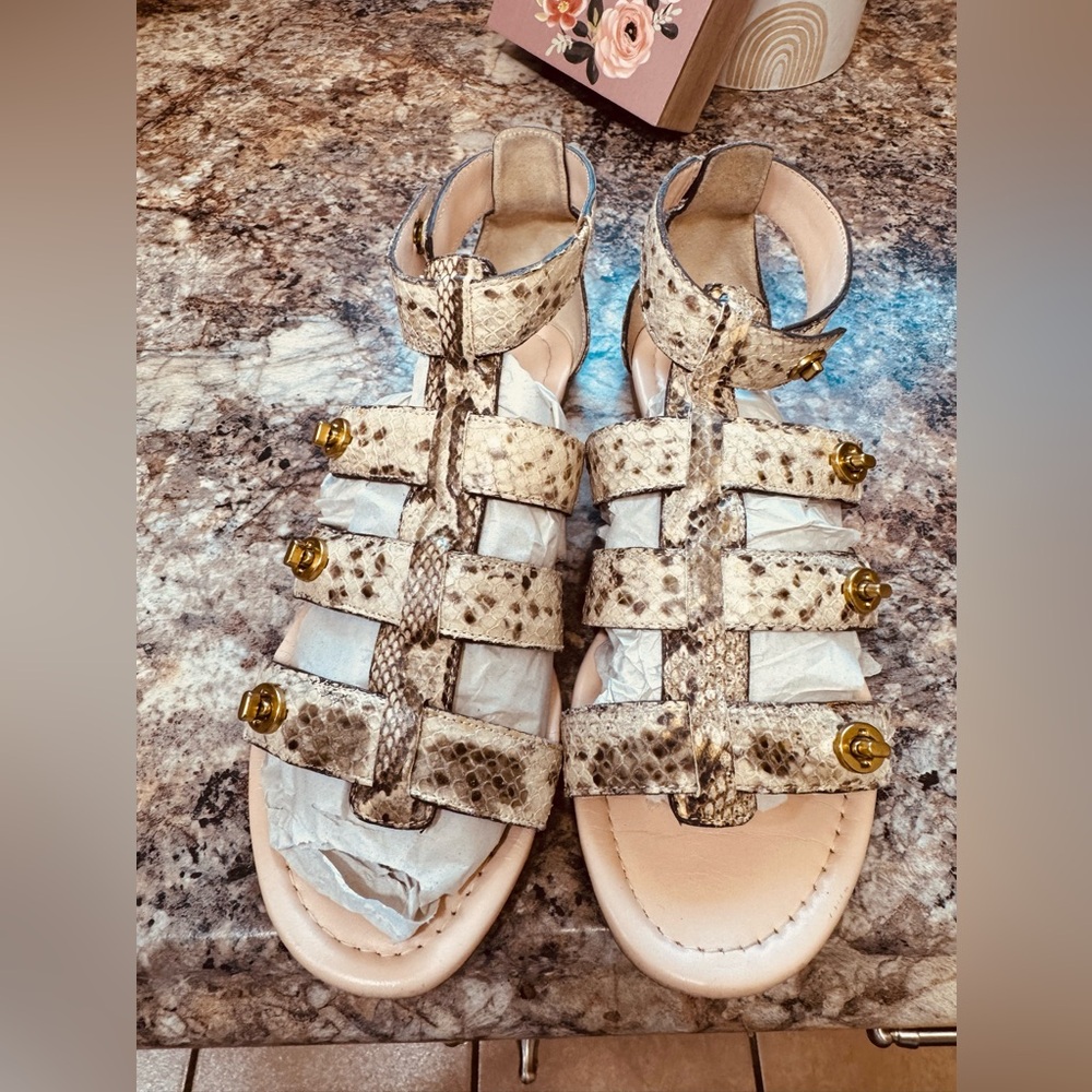 Coach Beige Snake Print Gladiator Sandals
